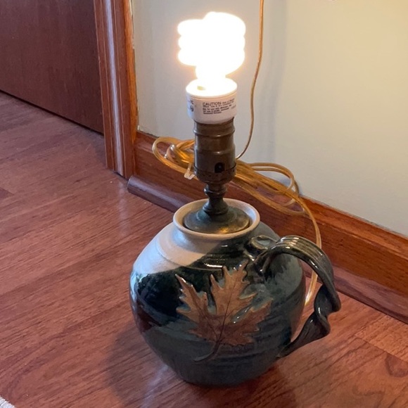 Hand Crafted Ceramic Lamp with Maple Leaf Overlay, Twisted Handle, New Cord - Picture 2 of 10